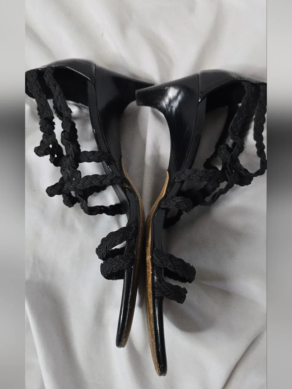 Donald J. Pliner Runa Black Braided Strappy Mid Heel Sandals Women's 7